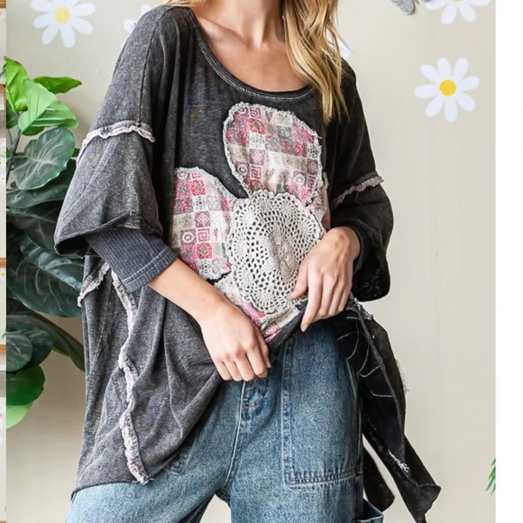 Oli and Hali Mineral Wash Tee Women's Oversized Shirt Boho Relaxed Fit Top #121 - Picture 5 of 5